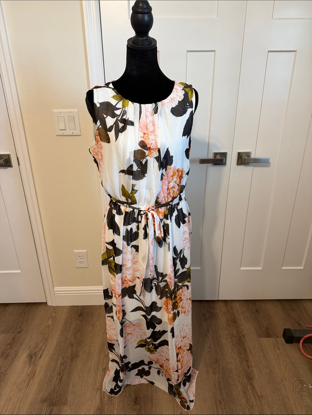 Enfocus Studio White Maxi Dress with Pink Floral Print